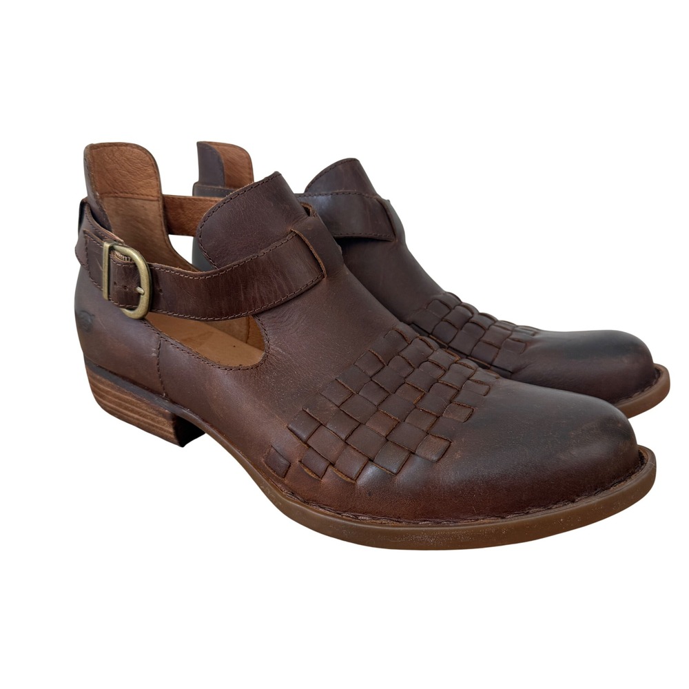 Born Viveka Ankle Boots Woven Leather Cut Out Buckle 11M Brown Boho